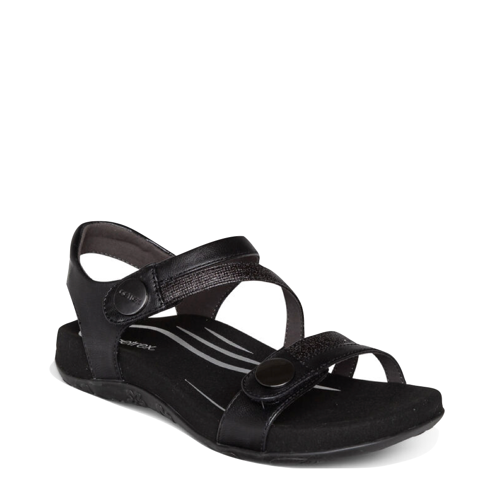 Aetrex Women's Jess Adjustable Quarter Strap Sandal in Black