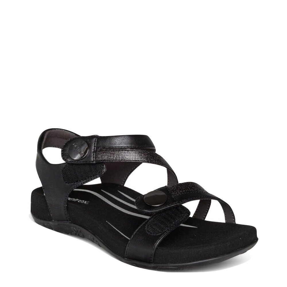 Aetrex Women's Jess Adjustable Quarter Strap Sandal in Black