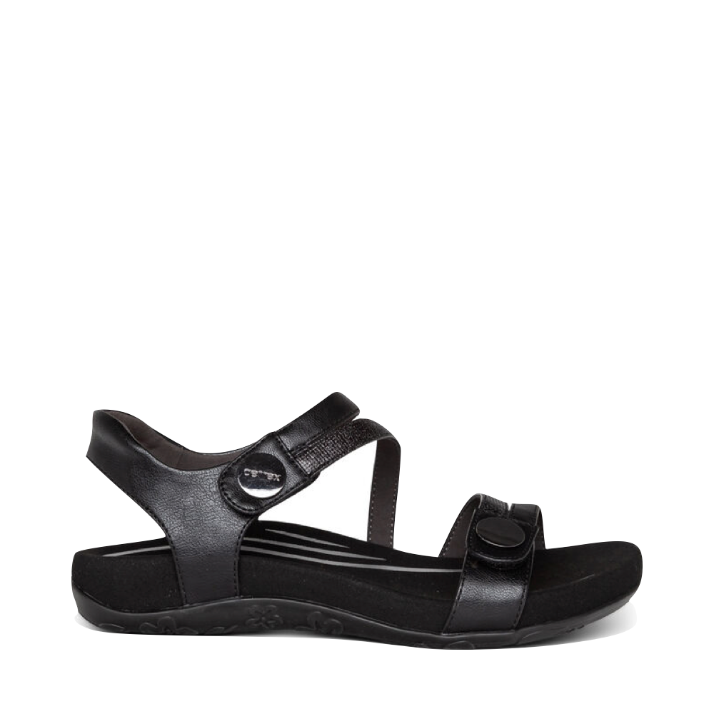Aetrex Women's Jess Adjustable Quarter Strap Sandal in Black