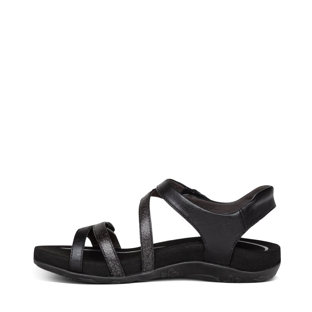 Aetrex Women's Jess Adjustable Quarter Strap Sandal in Black