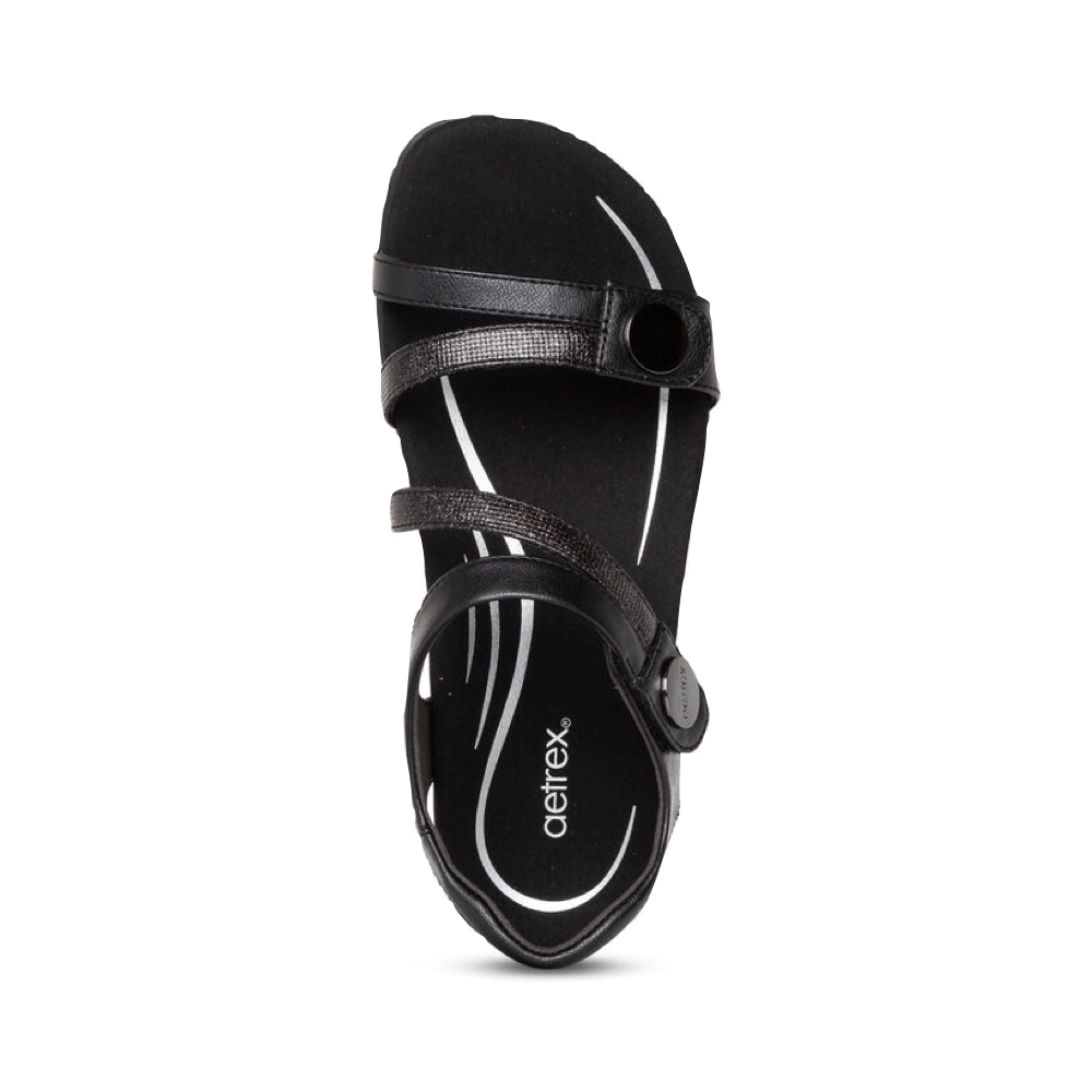 Aetrex Women's Jess Adjustable Quarter Strap Sandal in Black