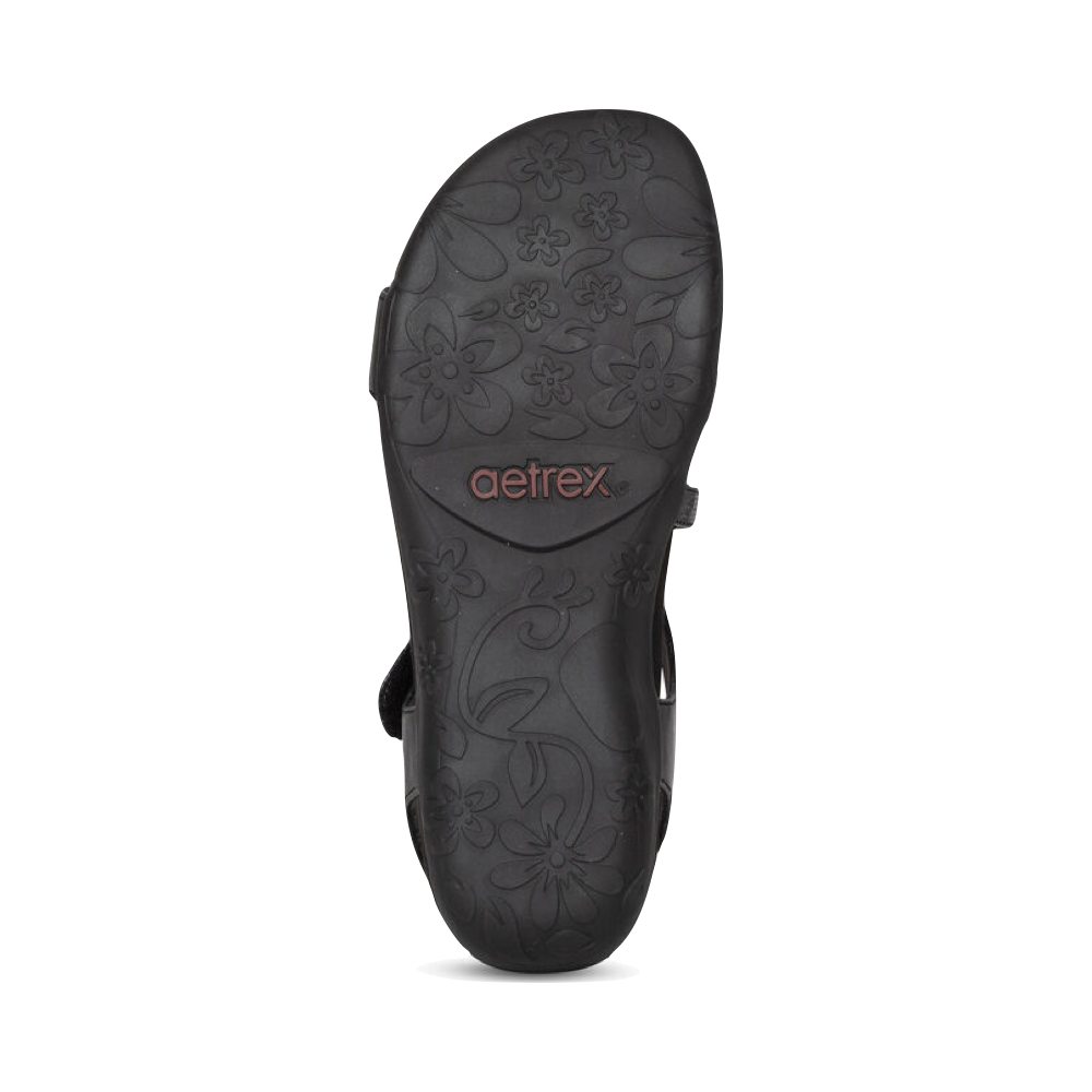 Aetrex Women's Jess Adjustable Quarter Strap Sandal in Black